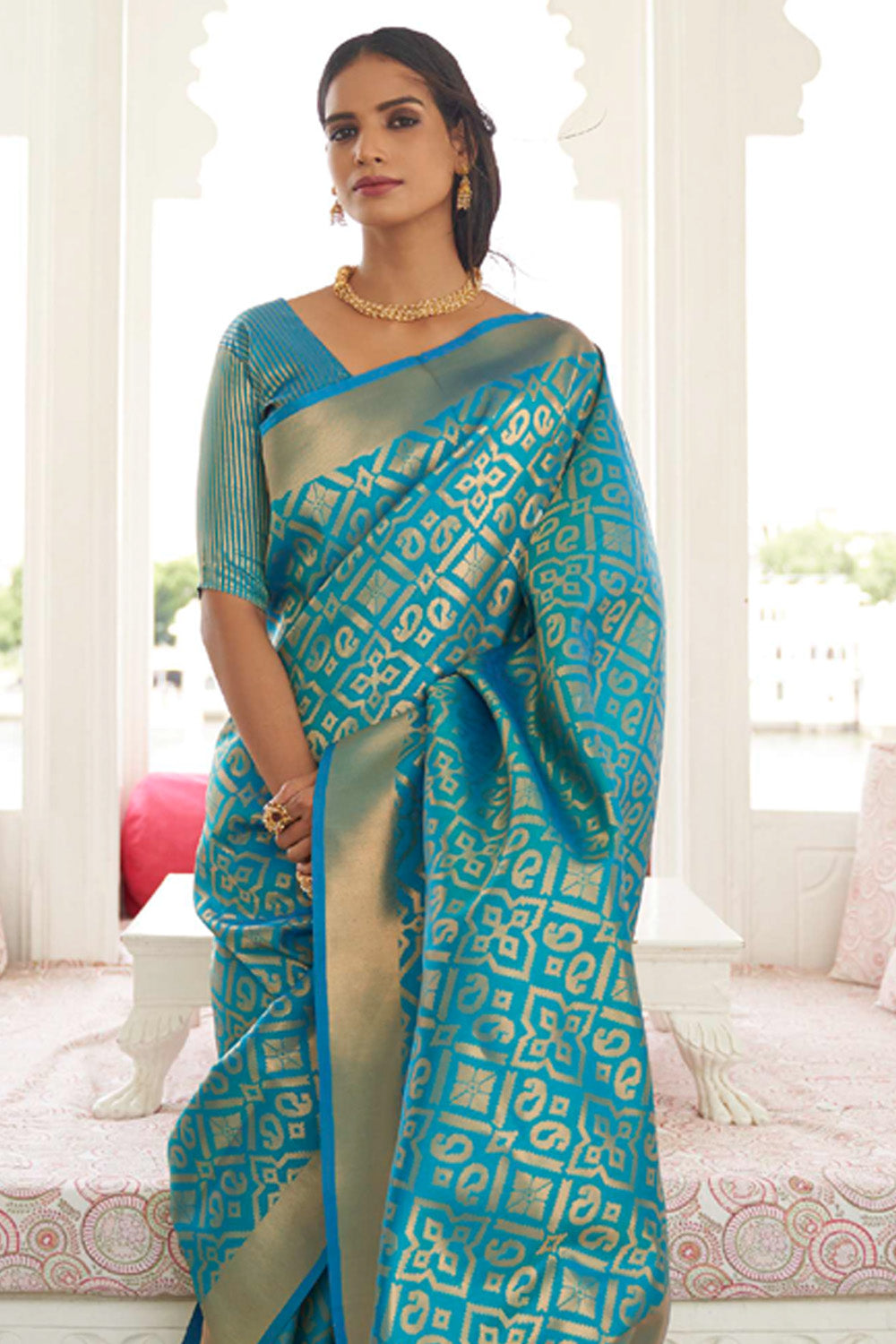 sky blue kanjivaram saree 1 1