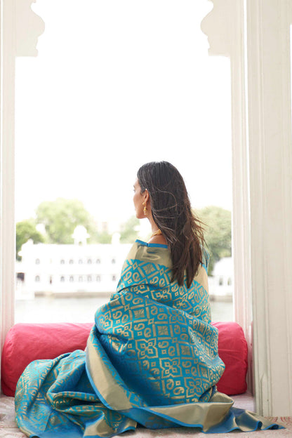 sky blue kanjivaram saree 1 2