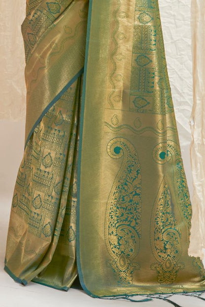 pine green shimmery kanjivaram saree 2