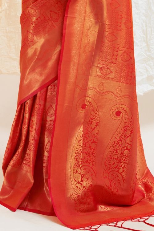 scarlet red shimmery kanjivaram saree 2