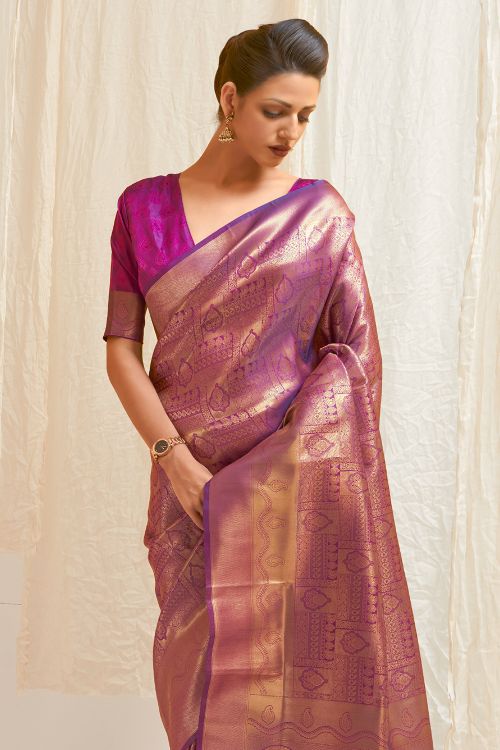 berry purple shimmery kanjivaram saree 1