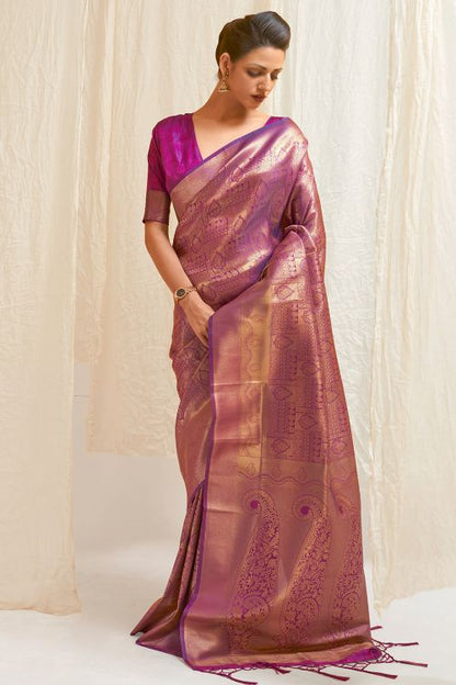 berry purple shimmery kanjivaram saree 3