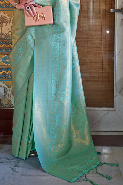 artic blue kanjivaram saree 2