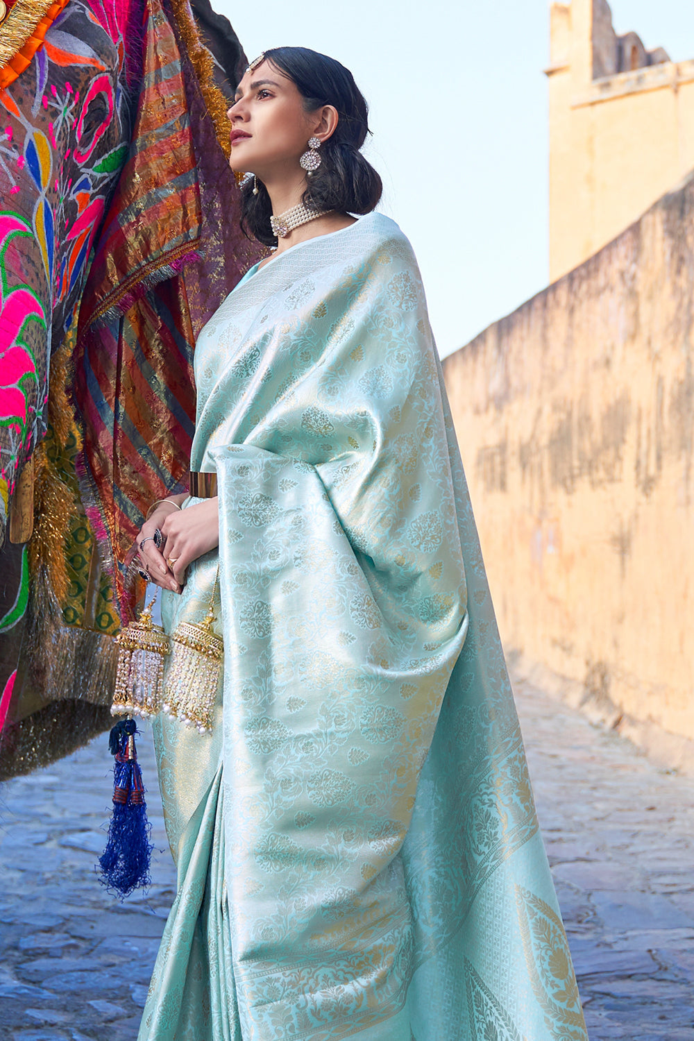 powder blue kanjivaram saree 1