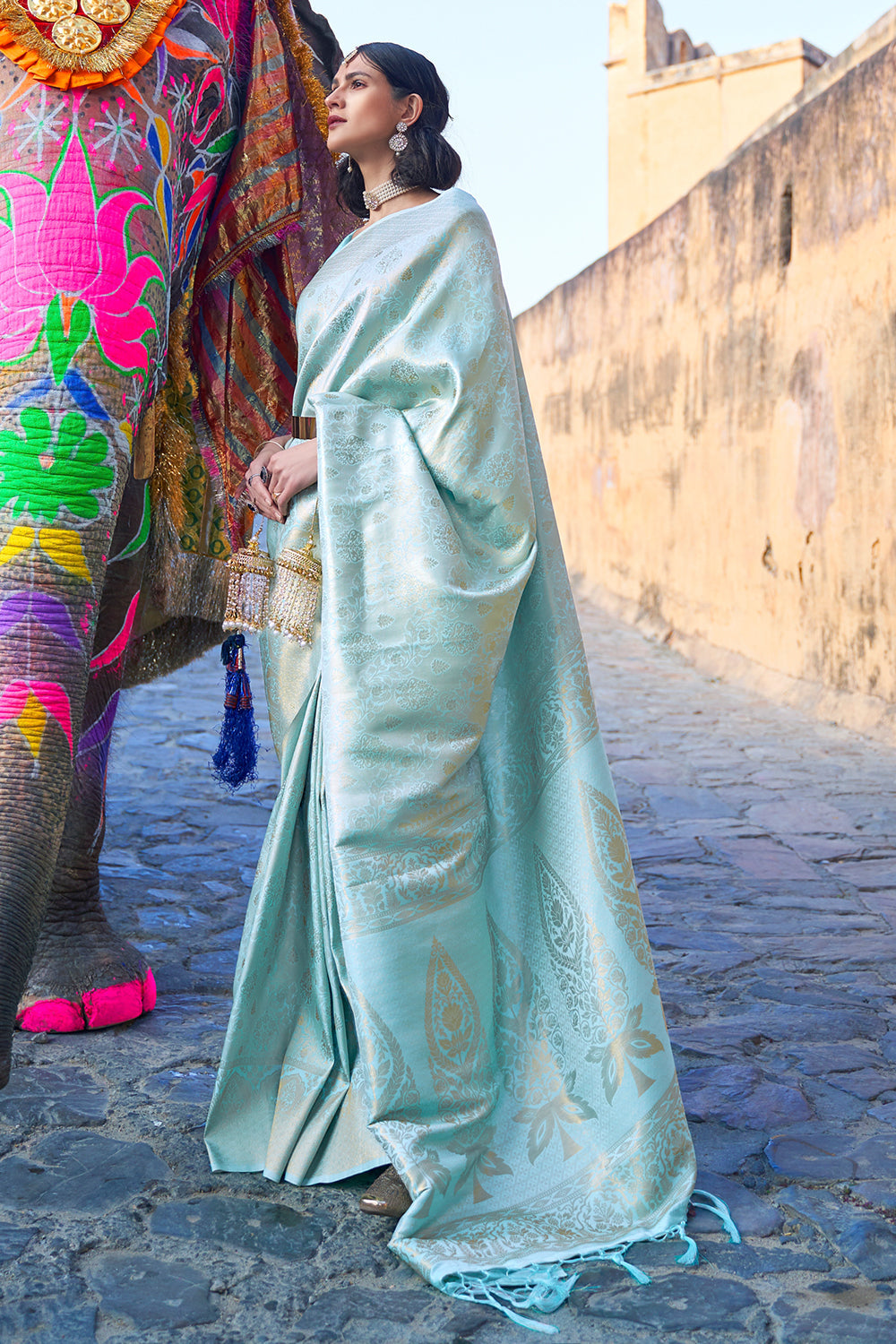 powder blue kanjivaram saree 3