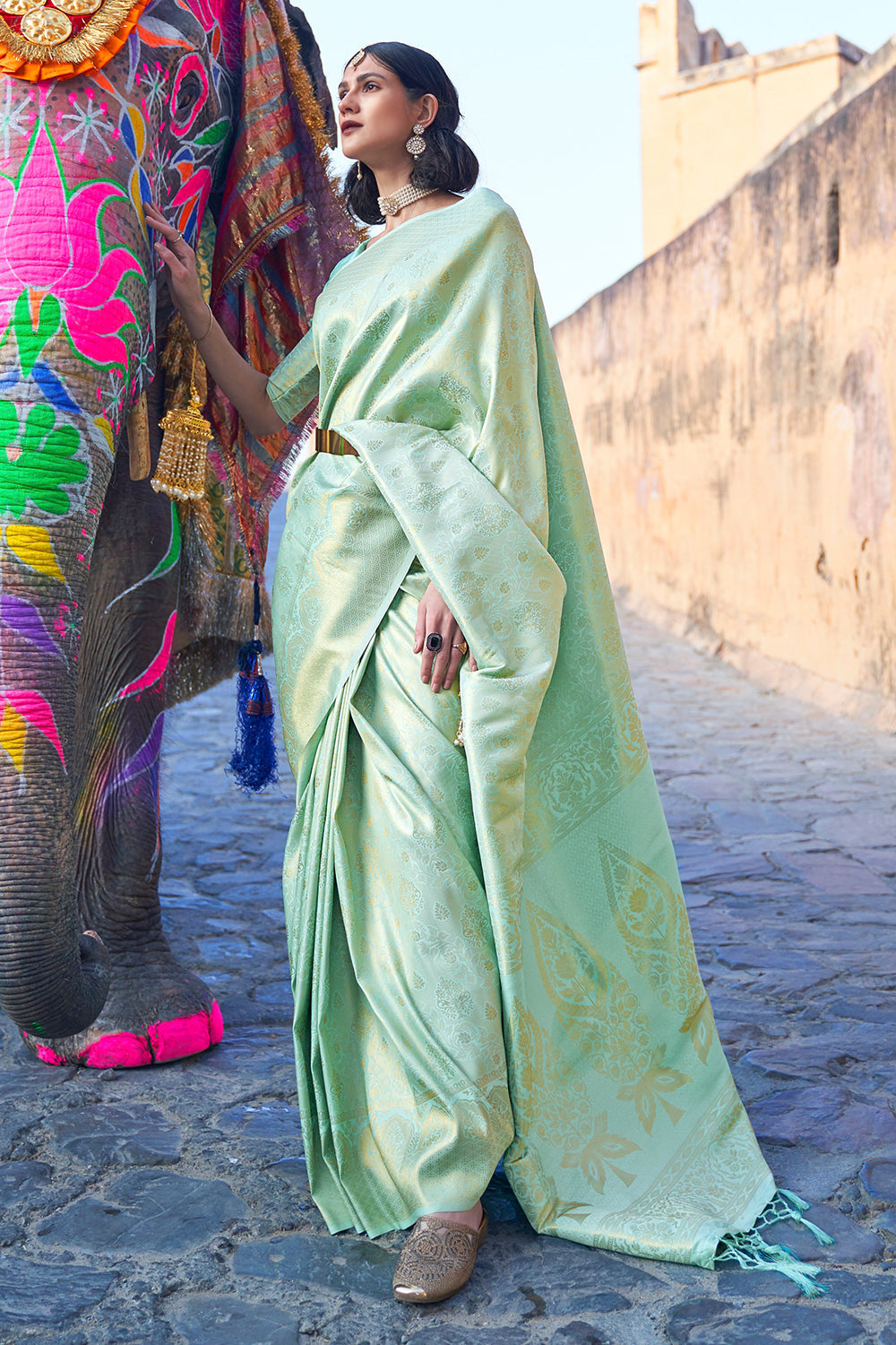 mint green kanjivaram saree 3