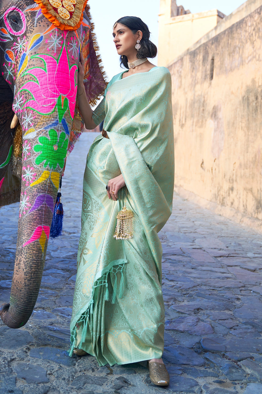 mint green kanjivaram saree 4