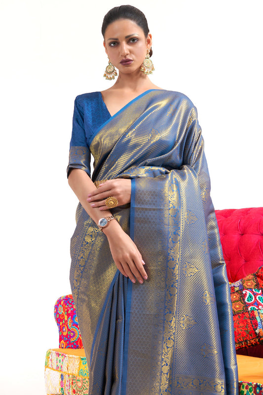 ocean blue kanjivaram saree 1 1