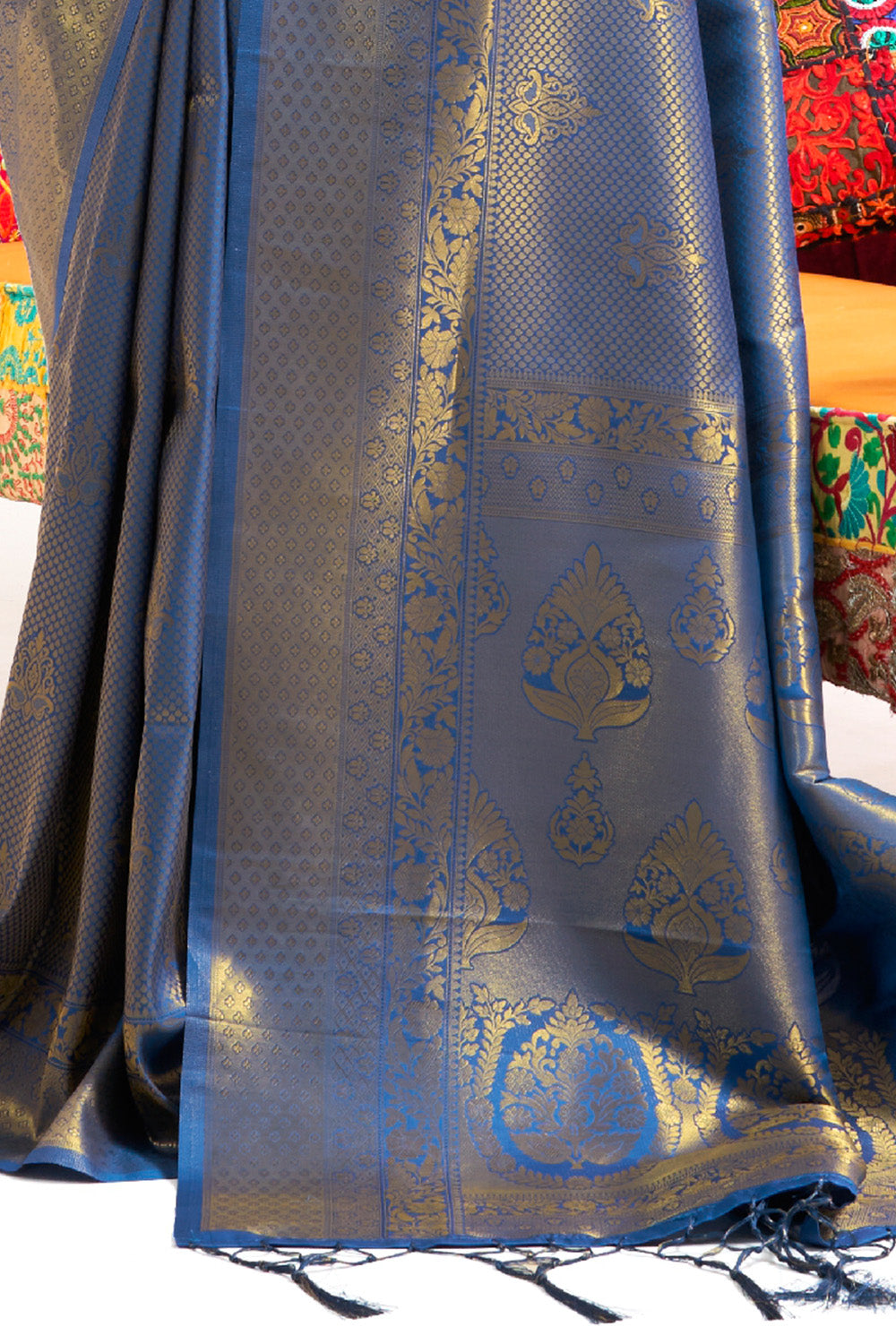 ocean blue kanjivaram saree 1 3