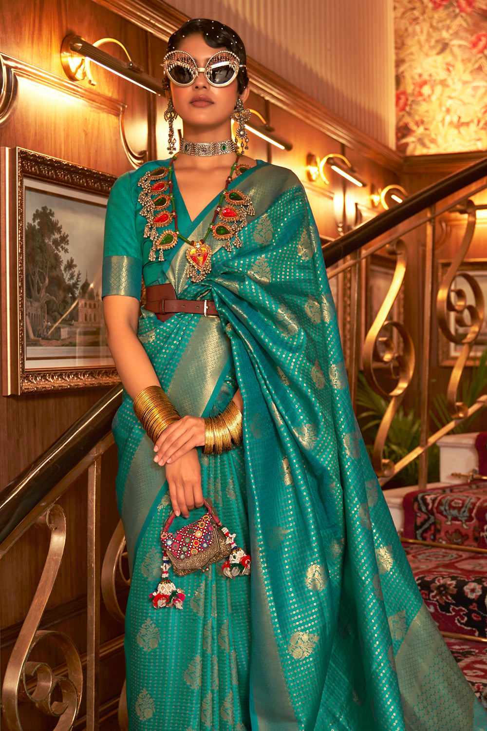 teal blue kanjivaram saree 6 2