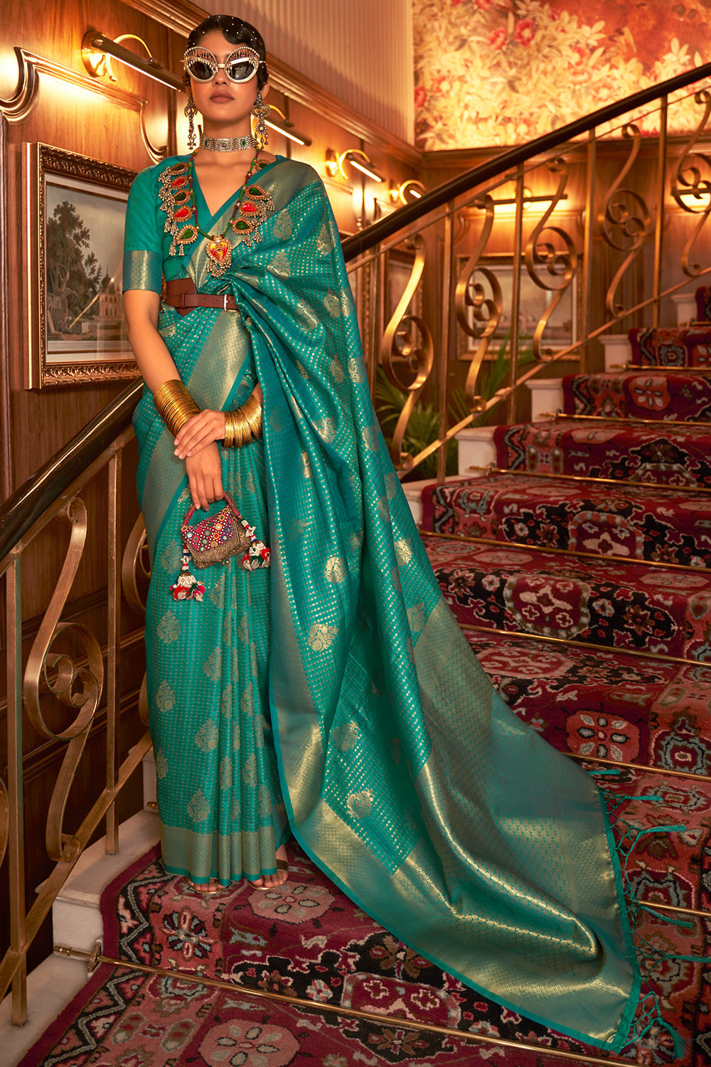 teal blue kanjivaram saree 6 3