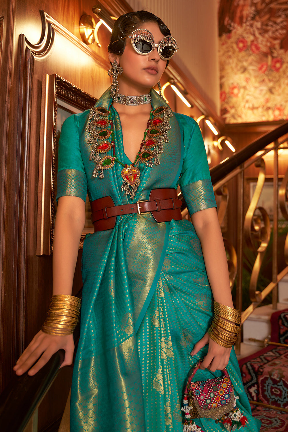 teal blue kanjivaram saree 6 1