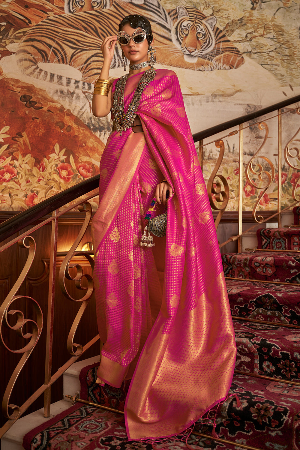 magenta pink kanjivaram saree 5 3