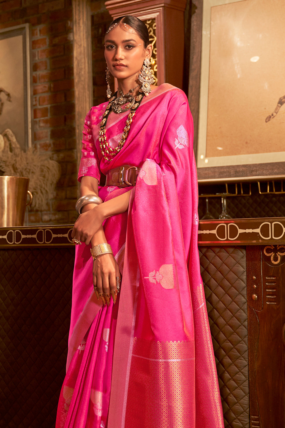 bright pink kanjivaram saree 2 2