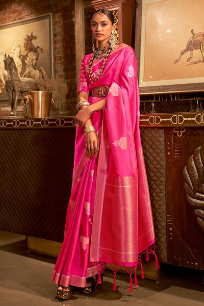 bright pink kanjivaram saree 2 3