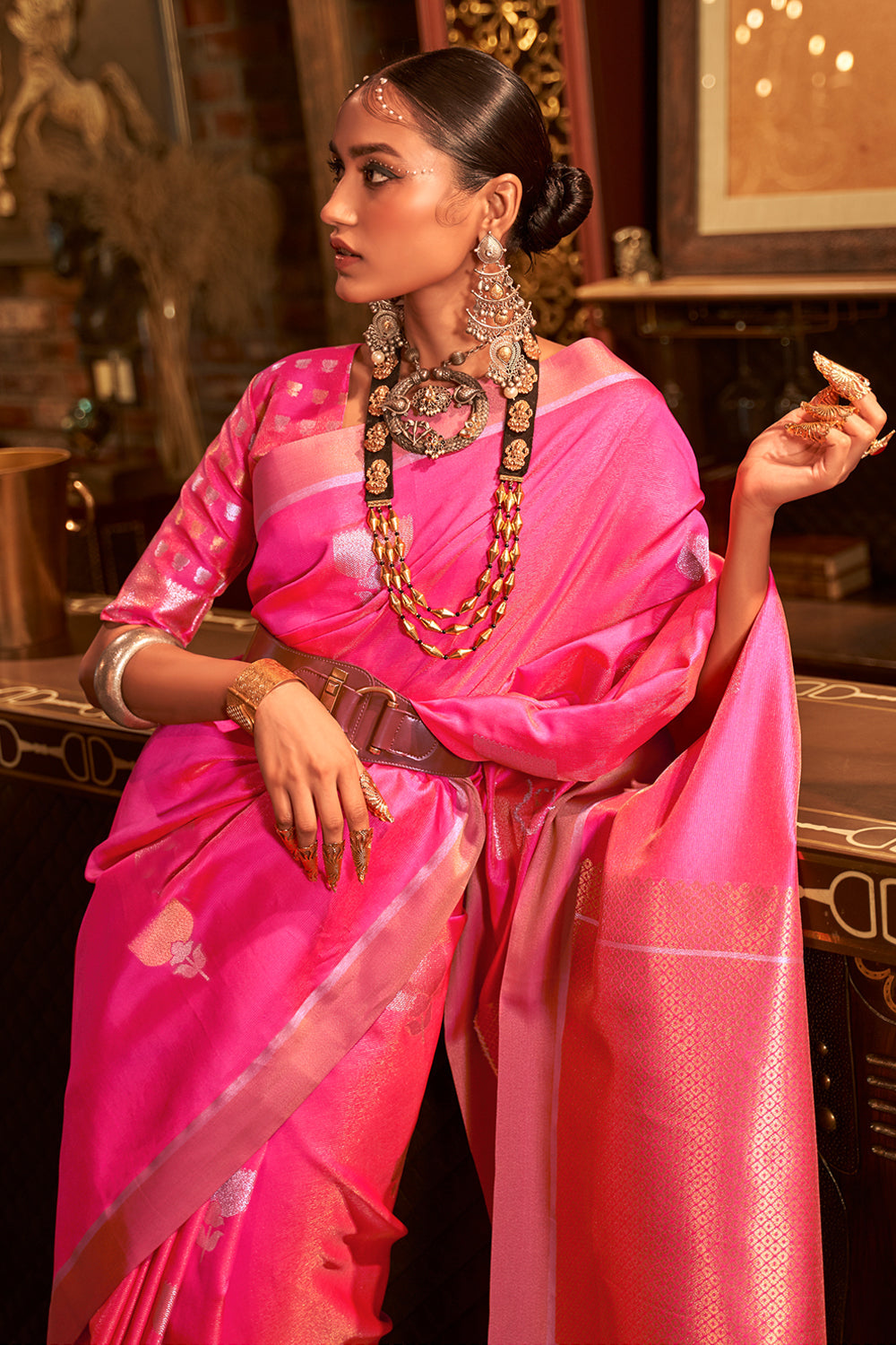 bright pink kanjivaram saree 2 1