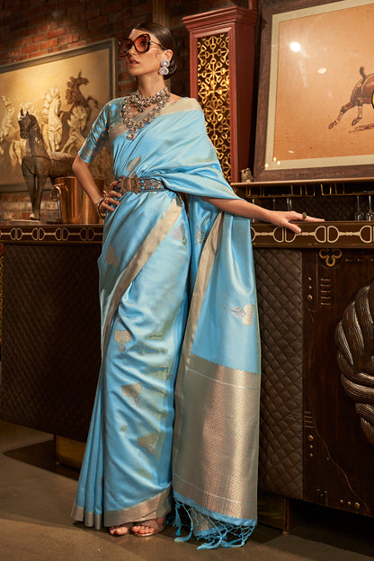 baby blue kanjivaram saree 1 3