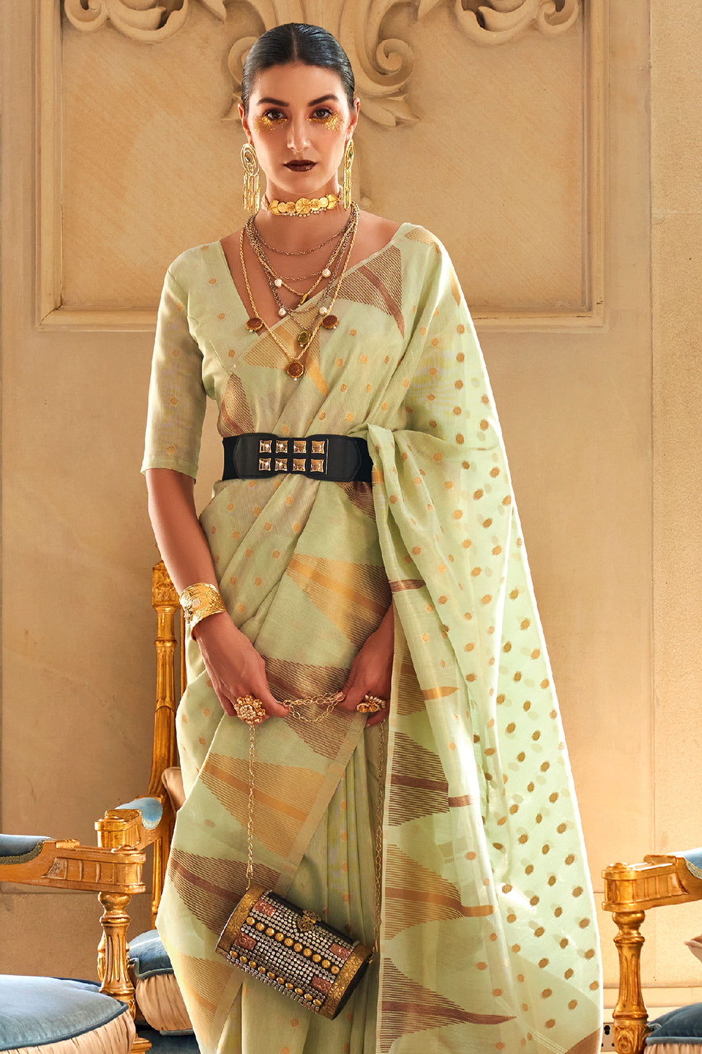 moss green silk saree 1