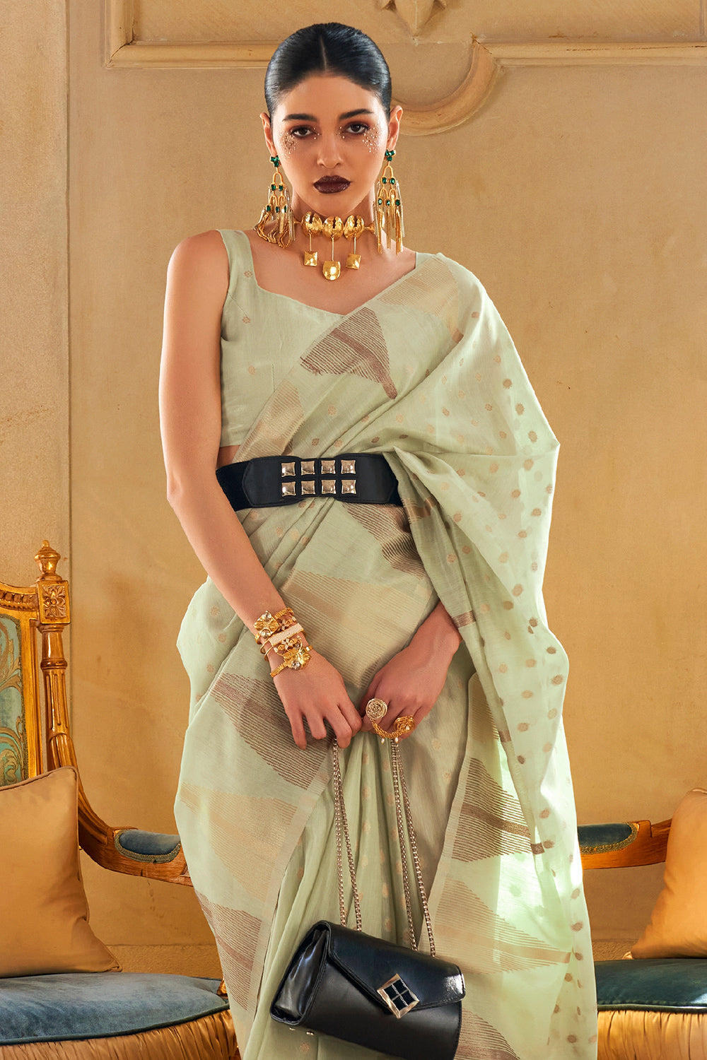 tea green silk saree 1