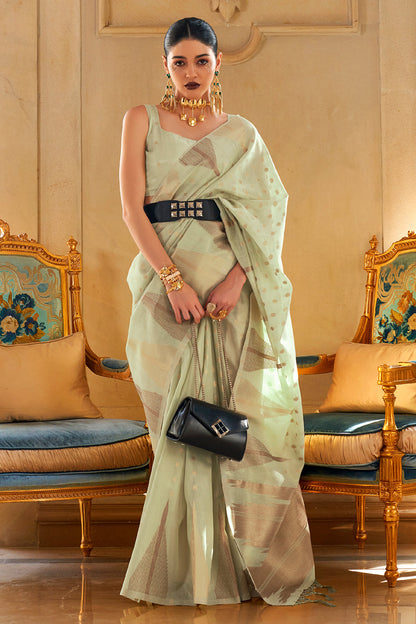 tea green silk saree 3