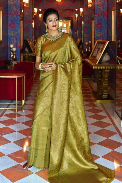 moss green kanjivaram saree 1 3