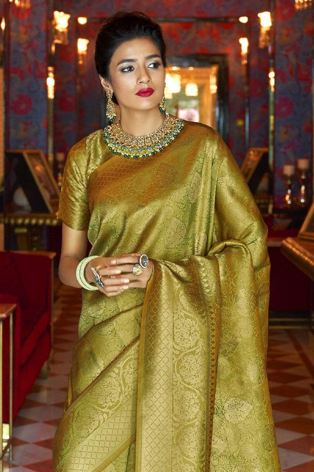 moss green kanjivaram saree 1 1