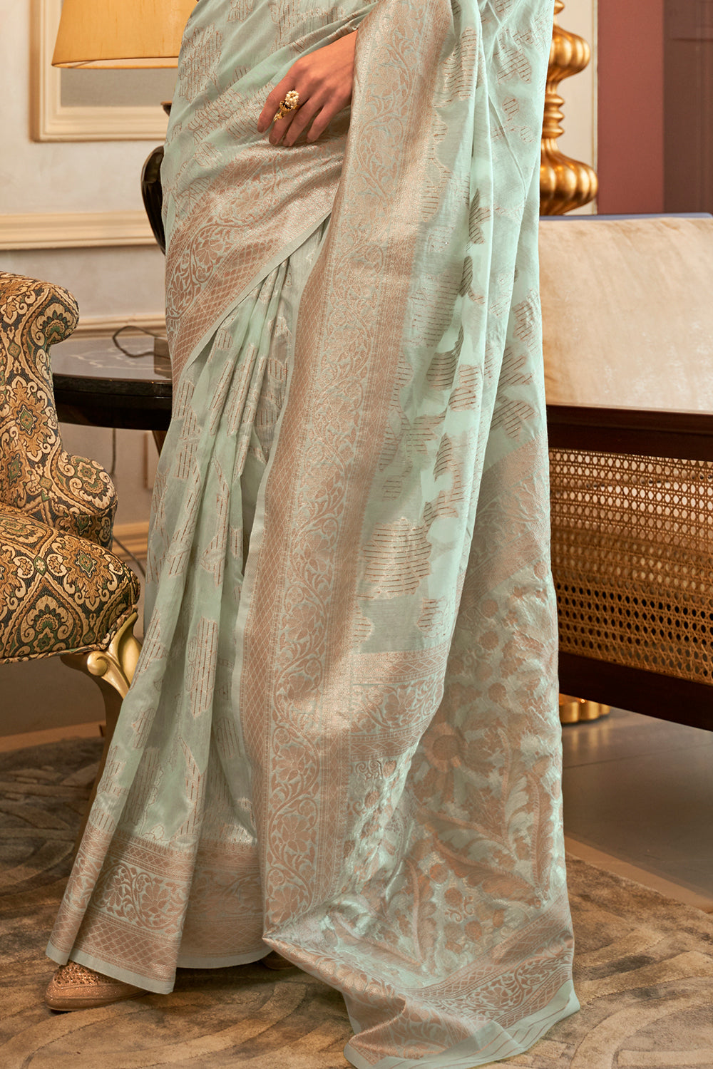 lime green linen saree 2