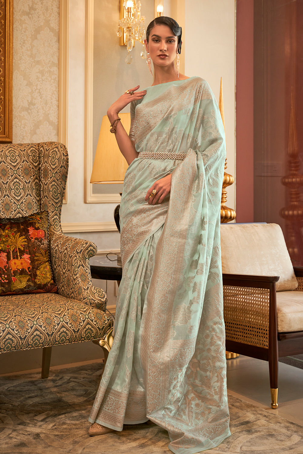 lime green linen saree 3