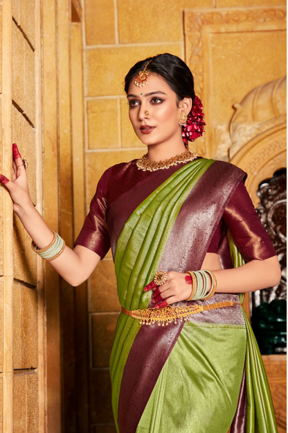 olive green kanjivaram silk saree 2