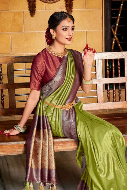 olive green kanjivaram silk saree 1