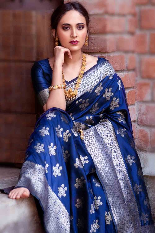 midnight blue banarasi saree 2