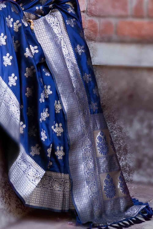 midnight blue banarasi saree 3