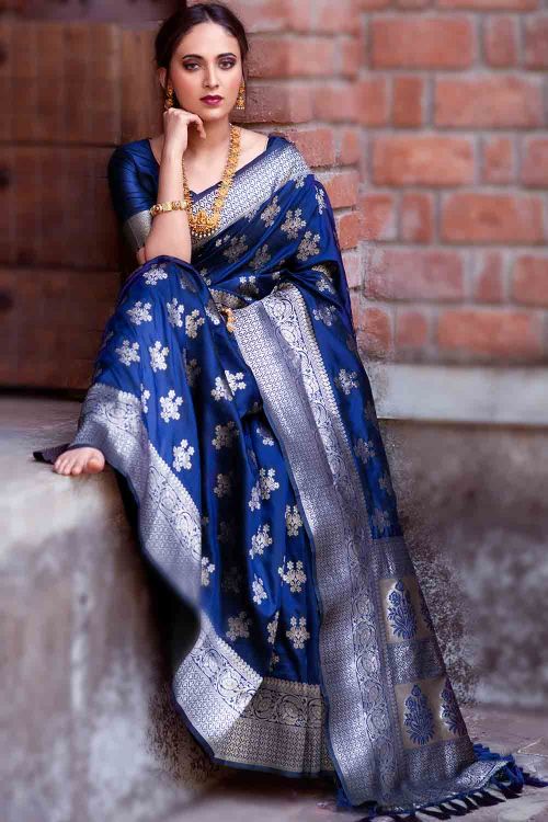 midnight blue banarasi saree 1