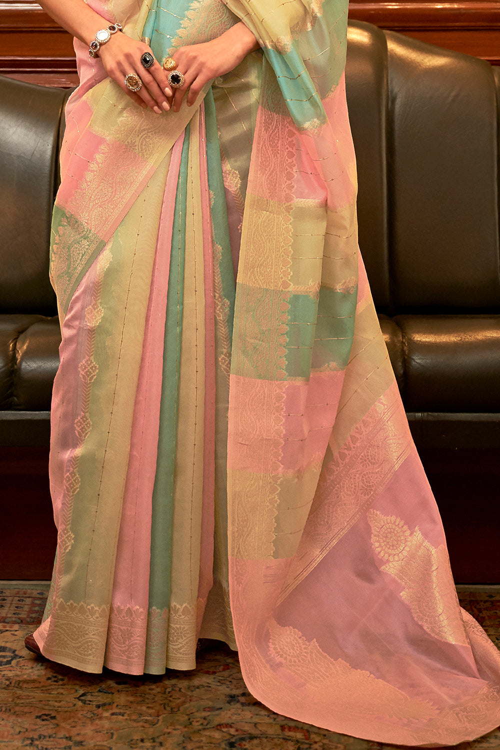 pastel multicolour organza saree 2