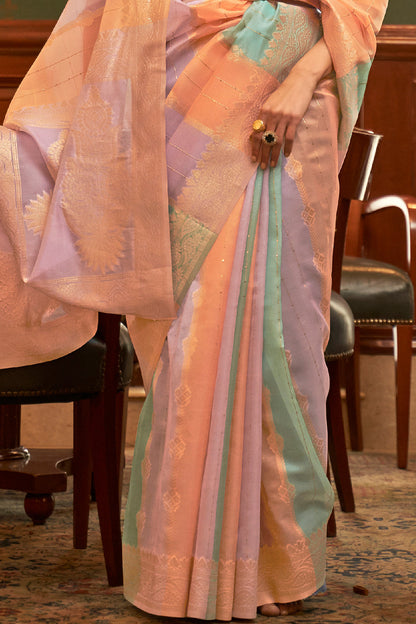 pink multicolour organza saree 2