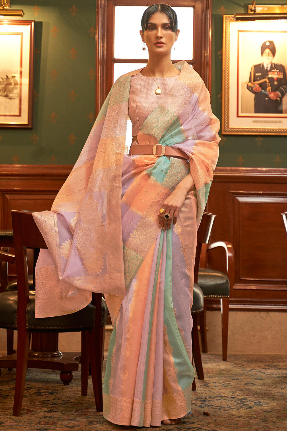 pink multicolour organza saree 3