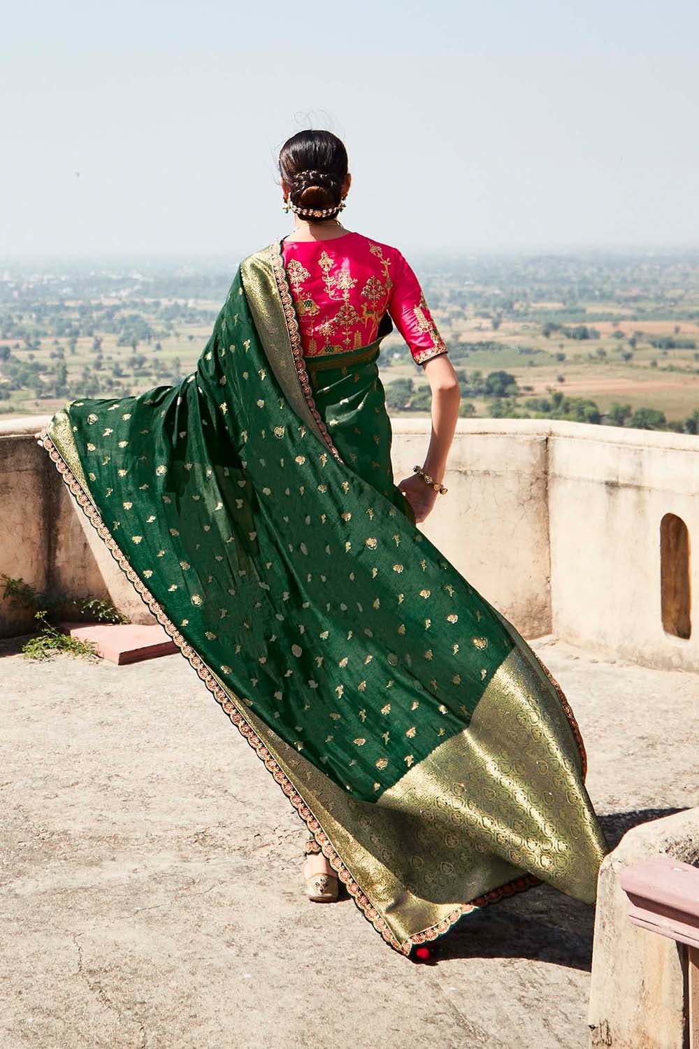 dark green designer banarasi saree 4