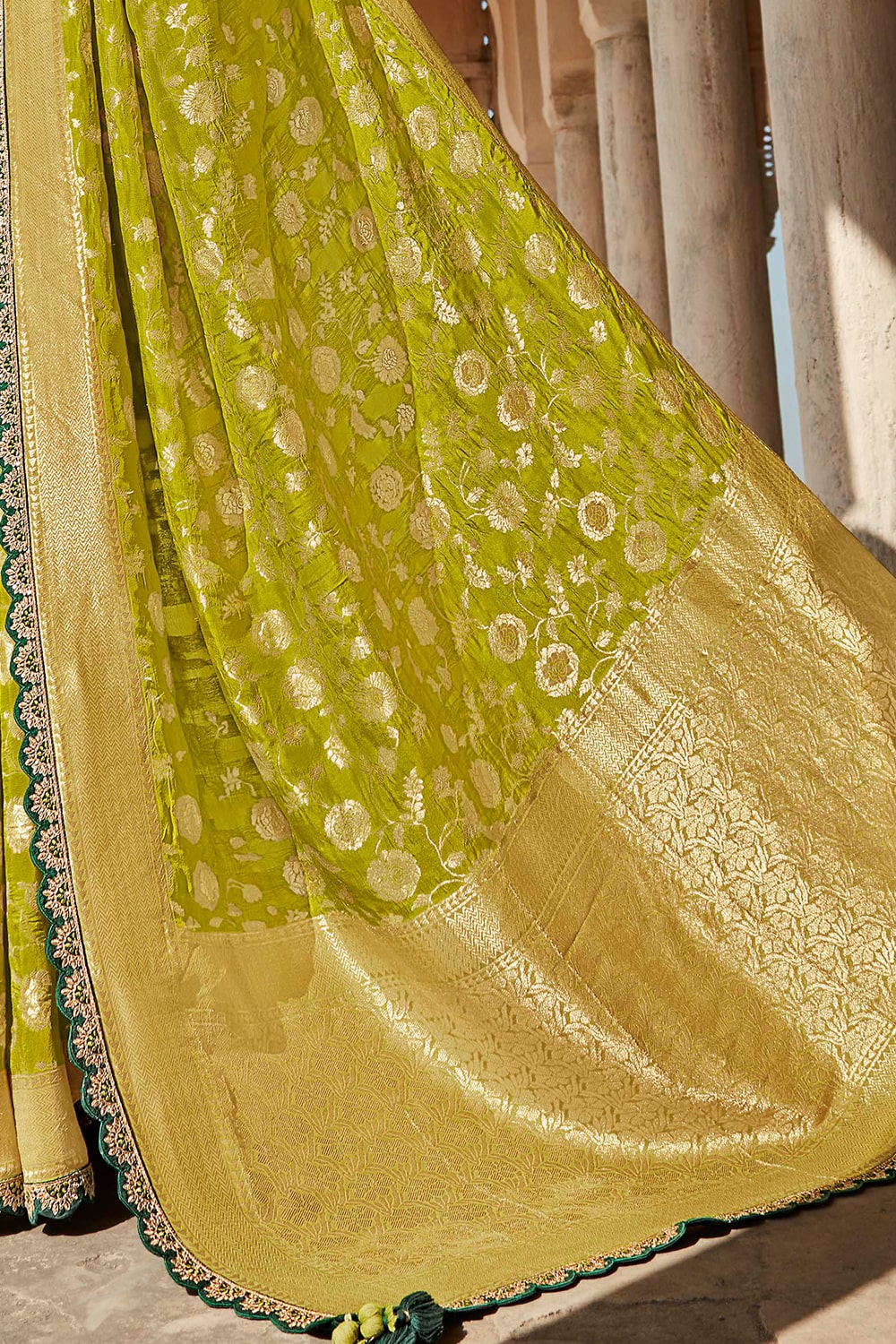 sheen green designer banarasi saree 3