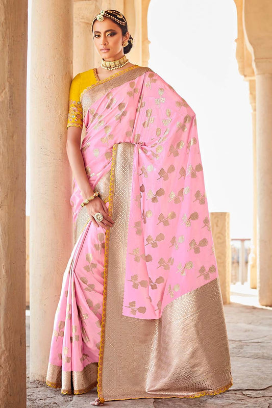 baby pink designer banarasi saree 1